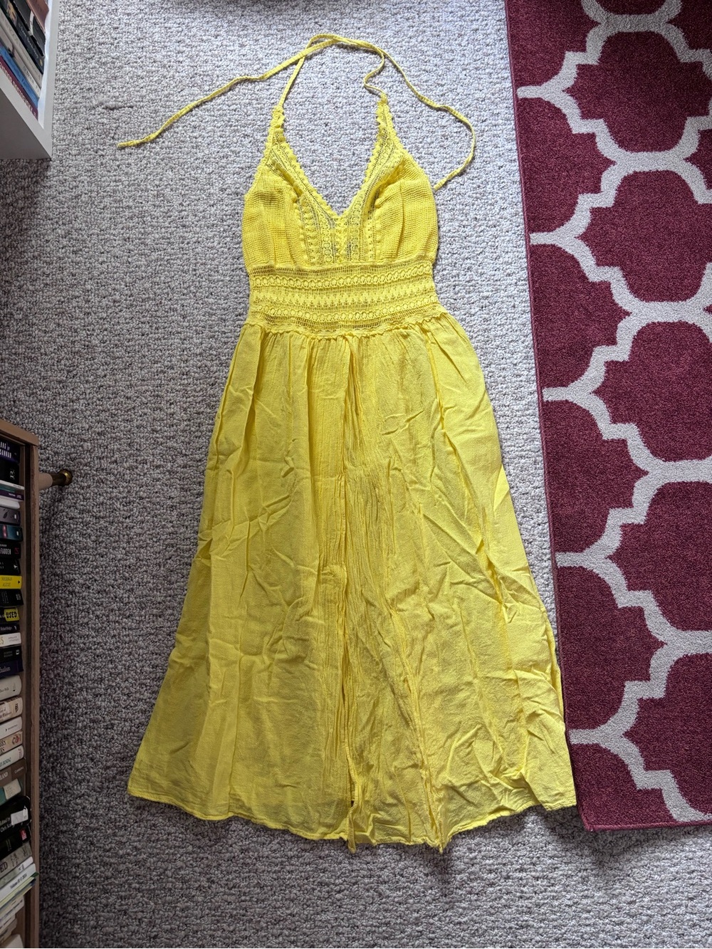 Seaspice Resort Wear Yellow Halter Crochet Waist Maxi Dress